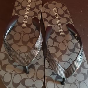 COACH black and grey flip flops NWOT 9/10